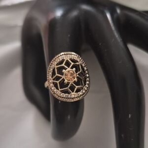 Geometric Openwork  design Citrine Cz Goldtone Statement  Ring SZ 7